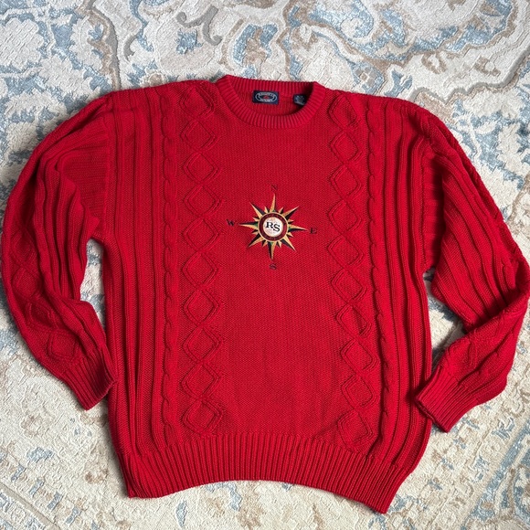 Vintage Nautical cable knit deep red sweater, crew neck by Regatta Sport size XL - Picture 8 of 10